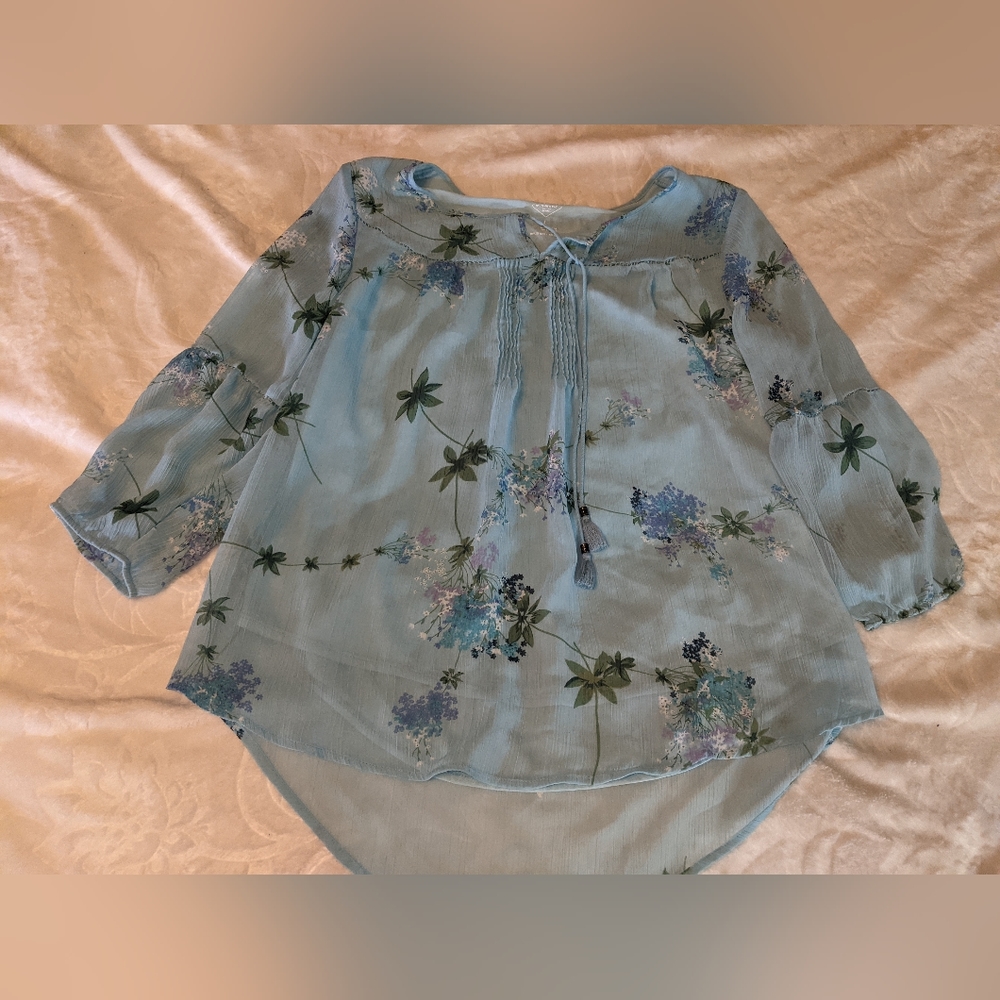 Pretty sheer blue floral blouse